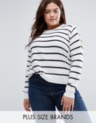 Brave Soul Plus Striped Sweater With Cold Shoulder - White