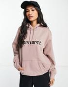 Carhartt Wip Relaxed Hoodie In Earthy Pink With Chest Logo-neutral