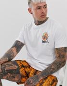 Bershka Retro Chest And Back Flame Print T-shirt In White - White