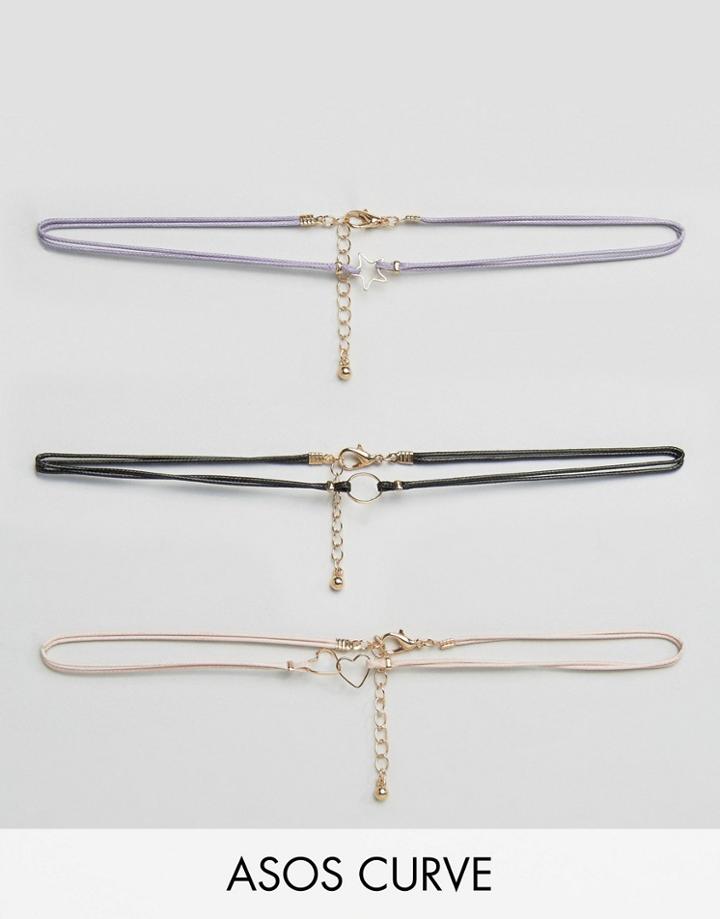 Asos Curve Pack Of 3 Open Shape Choker Necklaces - Multi