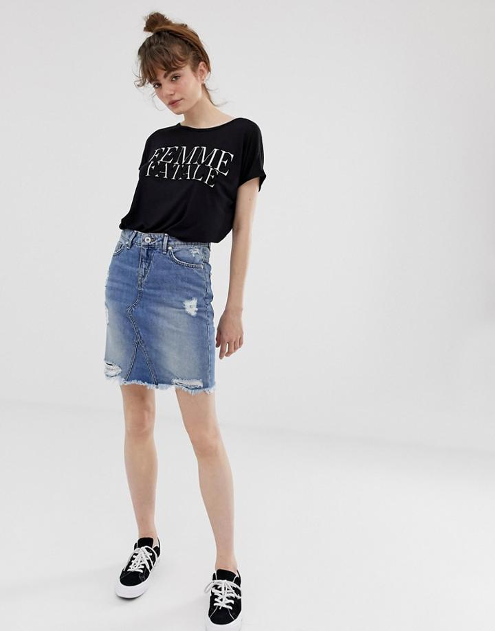 Blend She Pearce Distressed Denim Skirt-blue