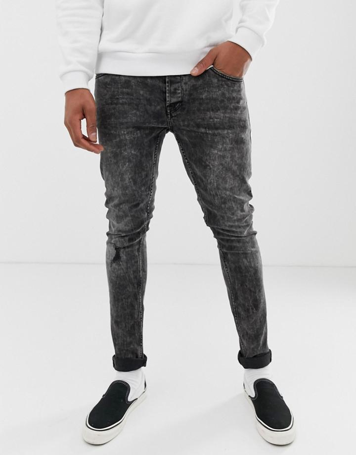 Only & Sons Skinny Jeans In Black Acid Wash - Black