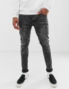 Only & Sons Skinny Jeans In Black Acid Wash - Black