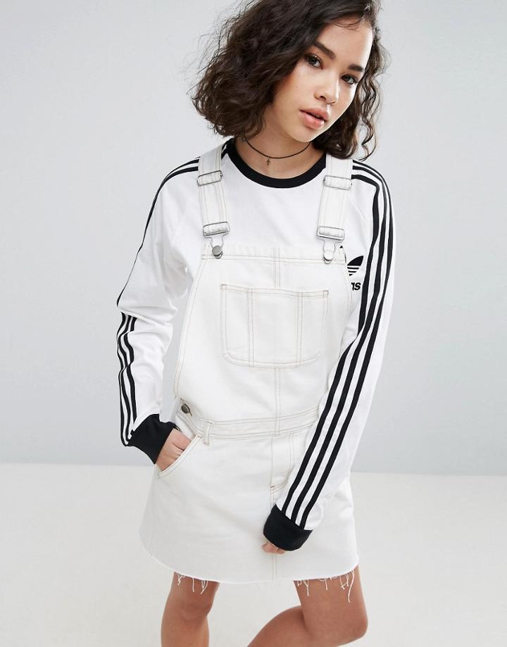 Asos Denim Overall Dress In Off White With Tobacco Stitch - White