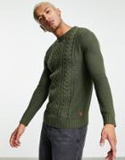 Jack & Jones Originals Cable Knit Sweater In Khaki-green