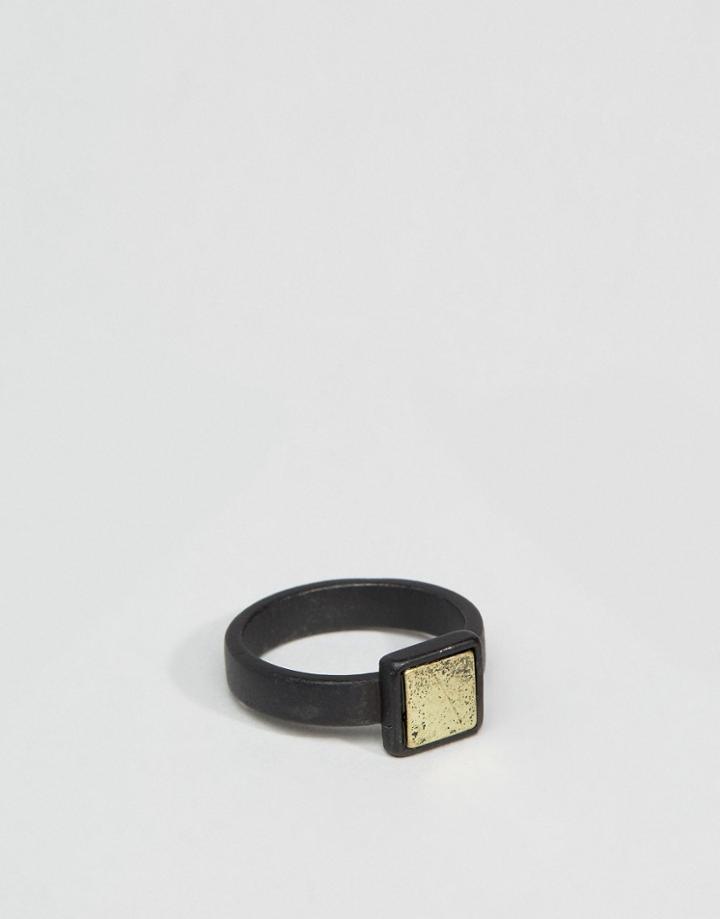 Asos Black Ring With Ditsy Gold Square - Black