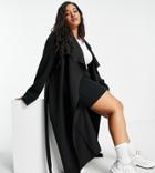 Asos Design Curve Scuba Waterfall Coat In Black