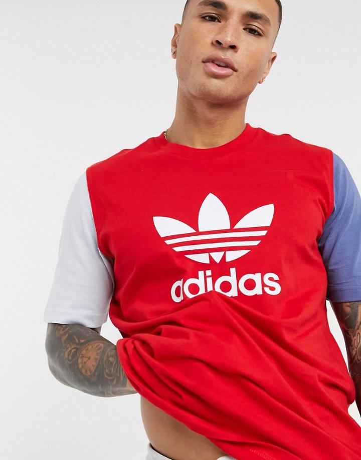 Adidas Originals Large Logo T-shirt In Color Block Red