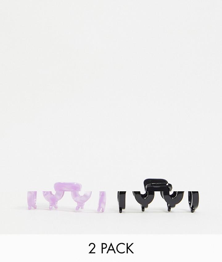 Asos Design 2 Pack Hair Claws In Black And Pink-multi
