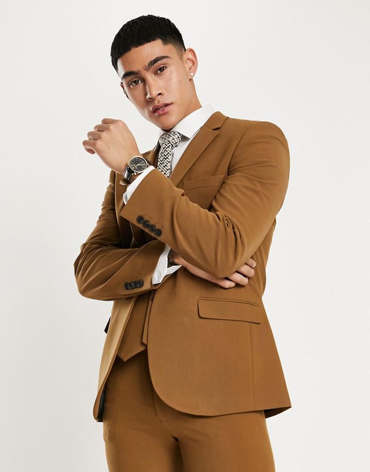 Asos Design Super Skinny Suit Jacket In Tobacco-brown