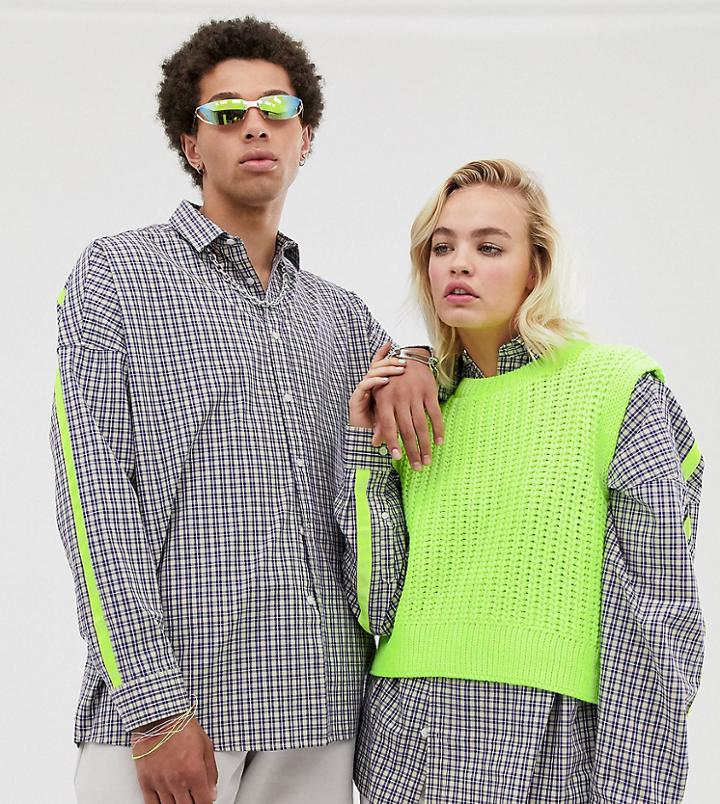 Collusion Unisex Oversized Check Shirt With Fluro Taping