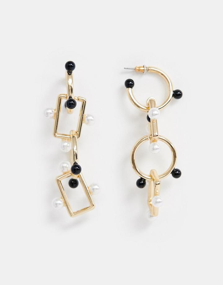 Asos Design Earrings In Linked Design With Pearl And Ball Detail In Gold - Gold