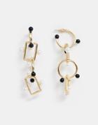 Asos Design Earrings In Linked Design With Pearl And Ball Detail In Gold - Gold