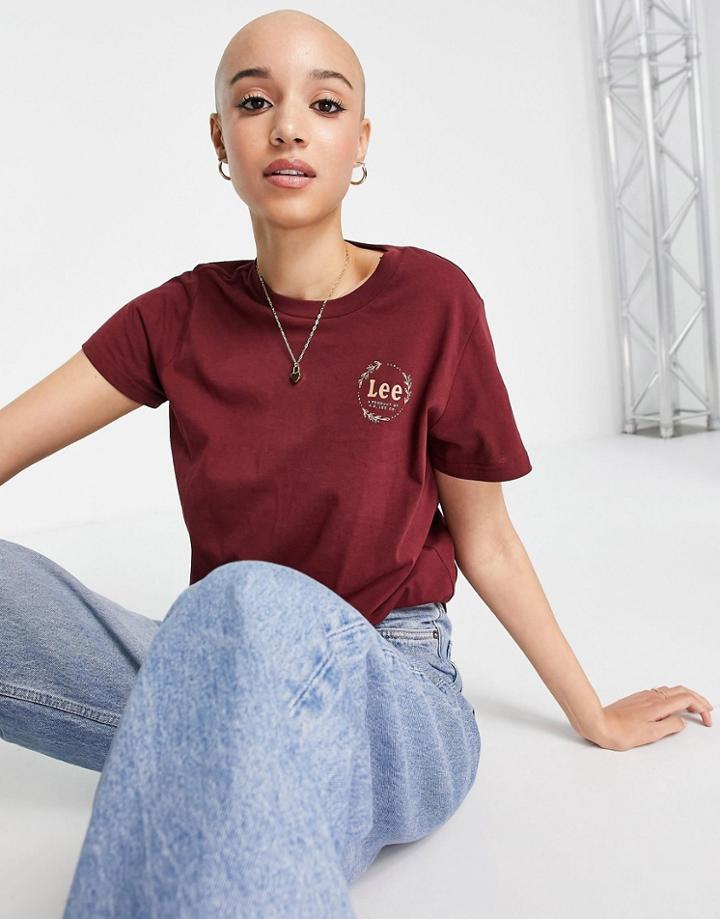 Lee Jeans Flower Logo Tee In Dark Red
