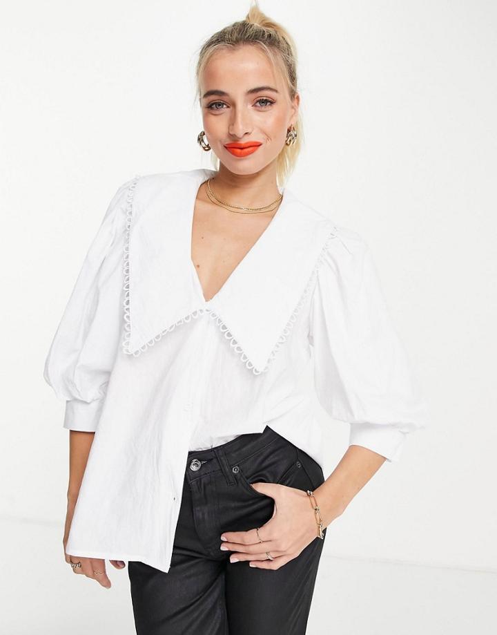 In The Style X Lorna Luxe Exaggerated Collar Balloon Sleeve Shirt In White