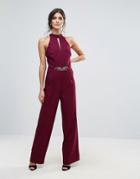 Little Mistress Embellished Jumpsuit With Keyhole - Red