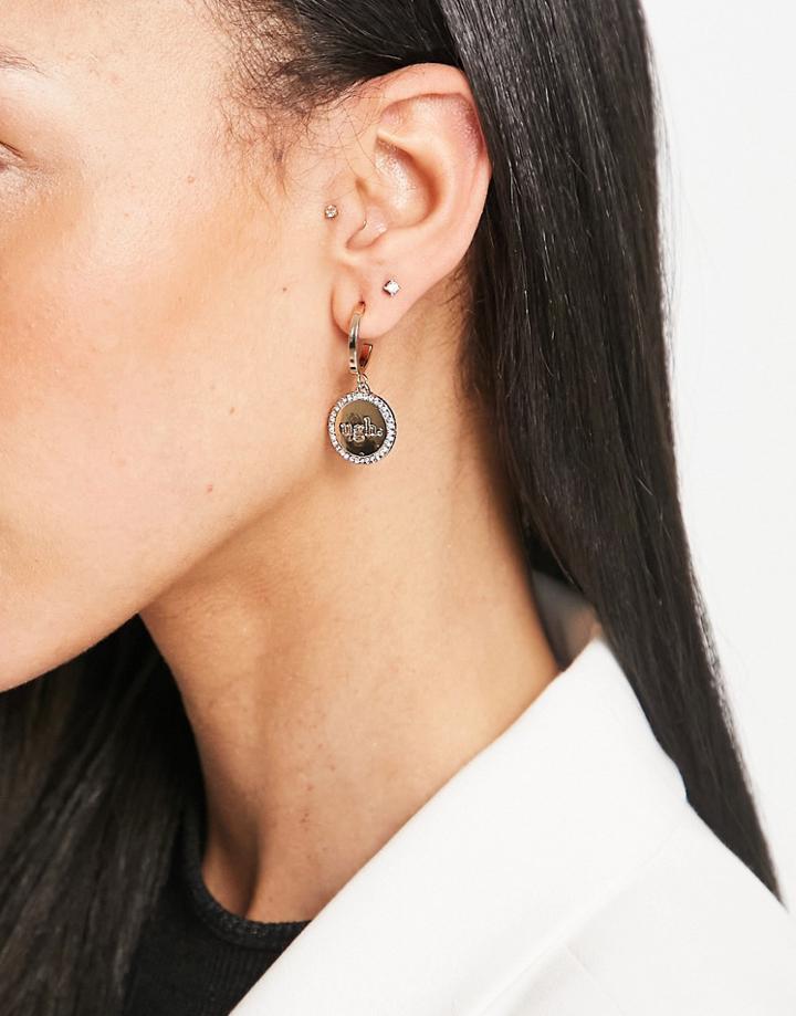 Topshop Ugh Pave Drop Hoop Earrings In Gold
