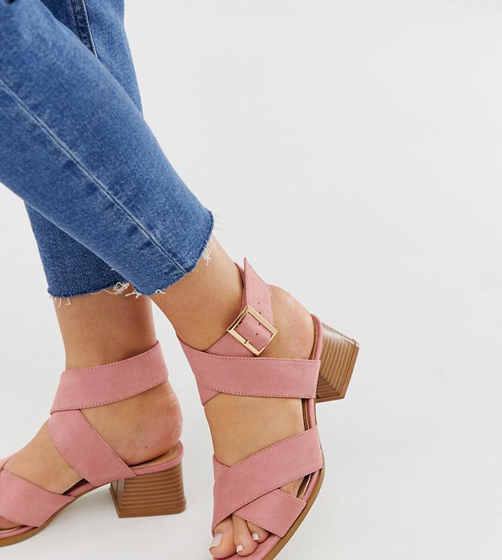 Raid Wide Fit Mavie Blush Square Toe Stacked Heel Sandals