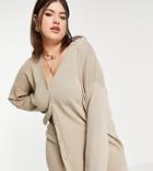 Pretty Lavish Curve Knitted Longline Cardigan In Taupe - Part Of A Set-neutral