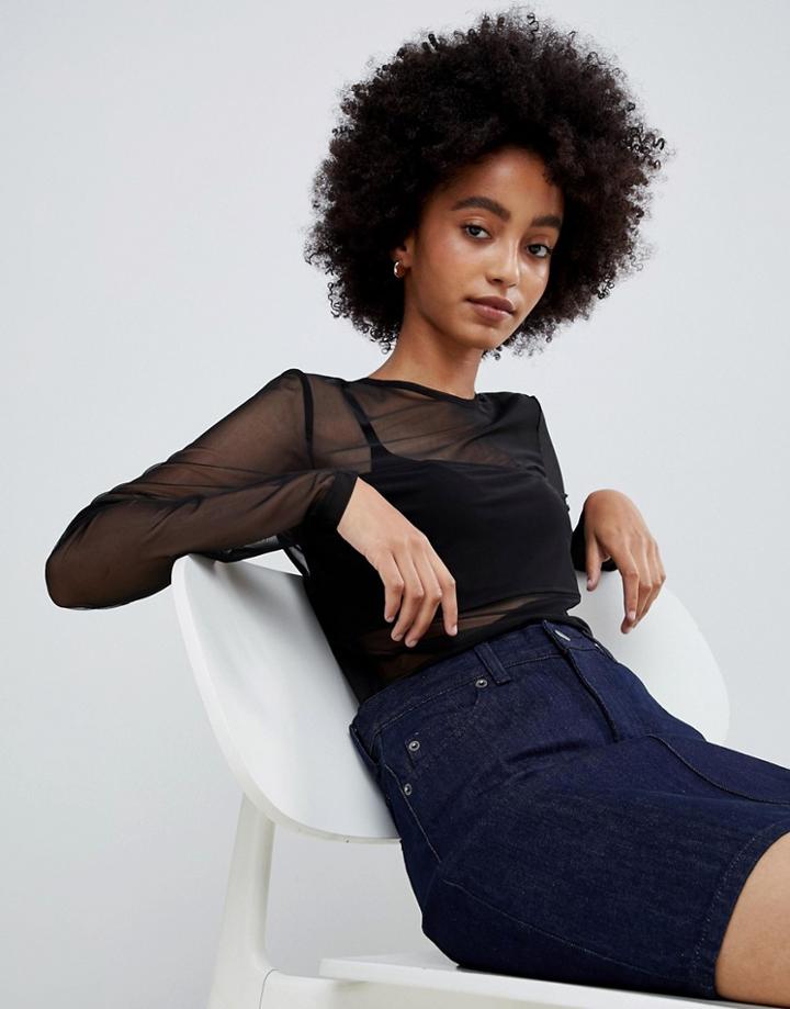 Dr Denim Mesh Detail Top - Black