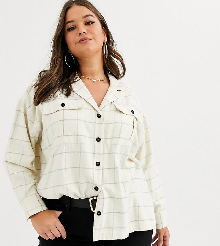 Asos Design Curve Long Sleeve Check Shirt With Double Pocket Detail And Contrast Button-multi
