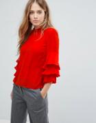 Warehouse Tiered Sleeve Top - Red