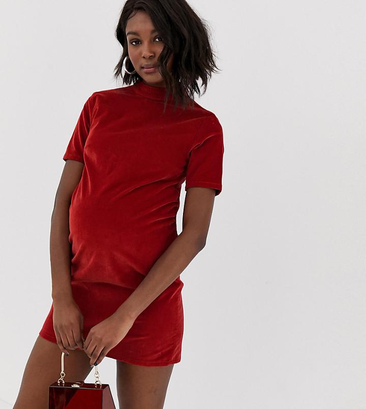 Asos Design Maternity Cord Mini Dress In Rust-black
