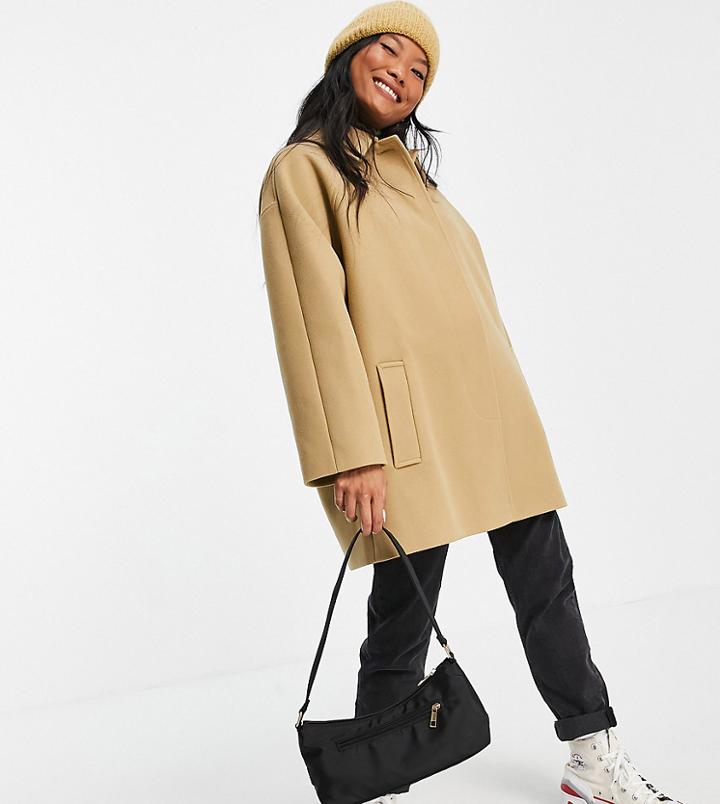 Asos Design Petite Oversized Boyfriend Coat In Camel-brown