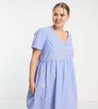Simply Be Short Sleeve Linen Smock Dress In Powder Blue
