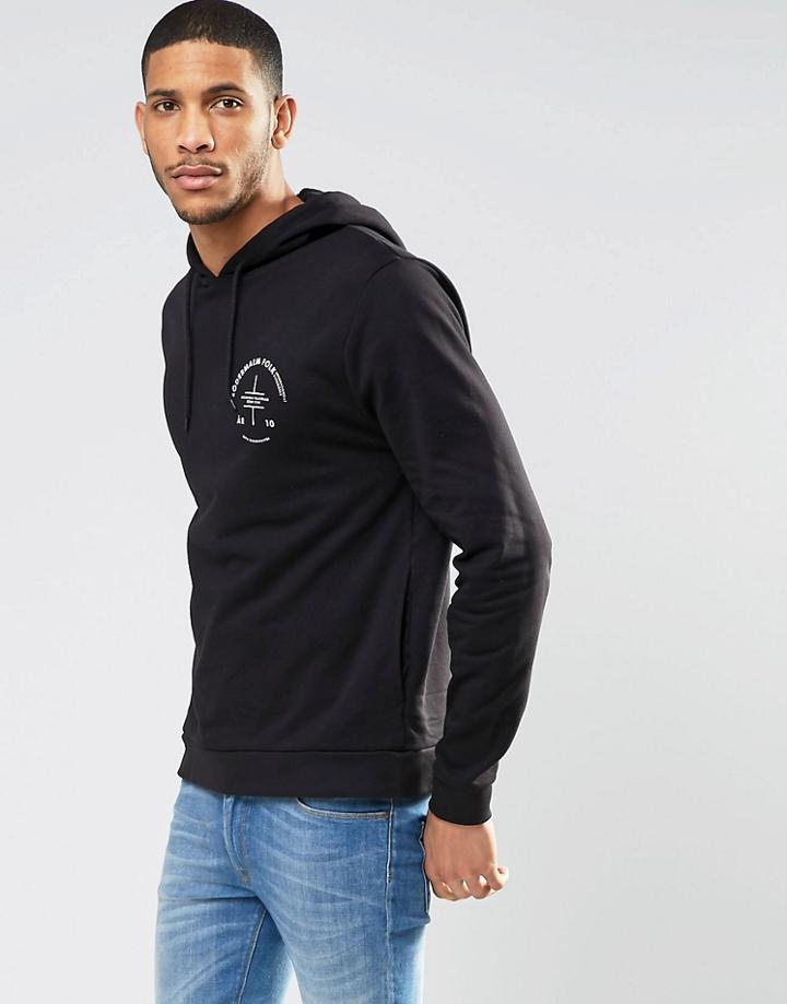 Asos Hoodie With Chest Print In Navy - Navy