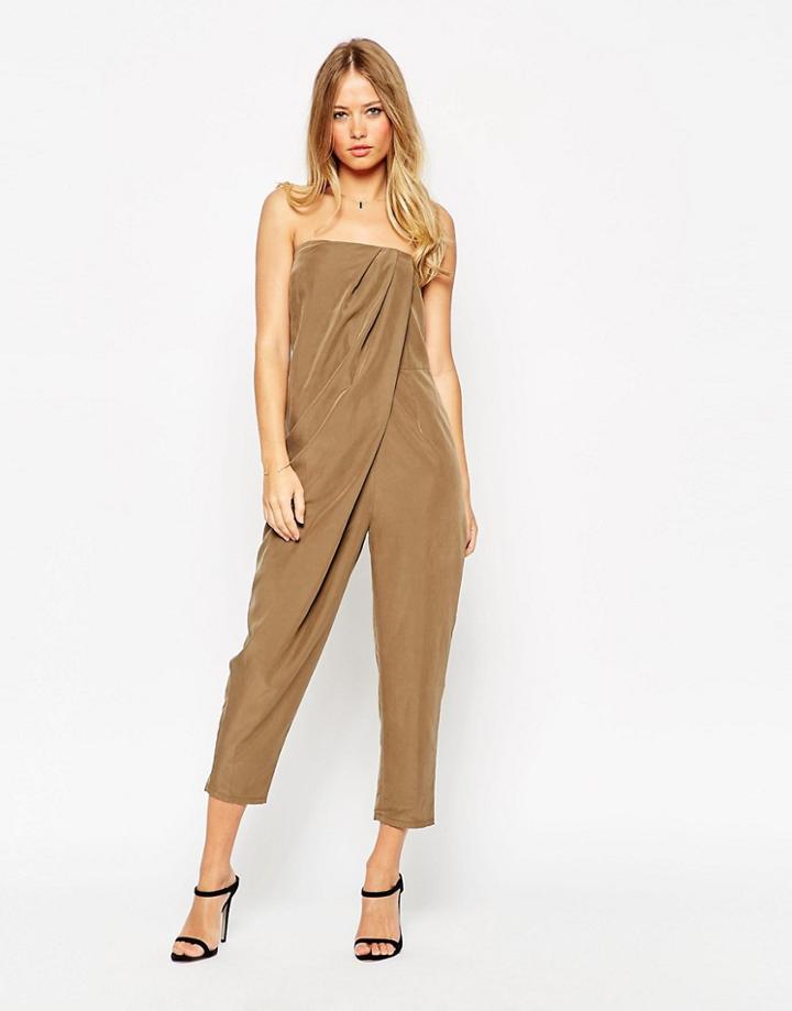 Asos Bandeau Drape Jumpsuit - Green