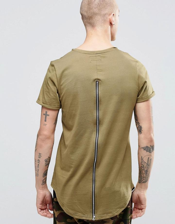 Sixth June T-shirt With Zip Back - Khaki