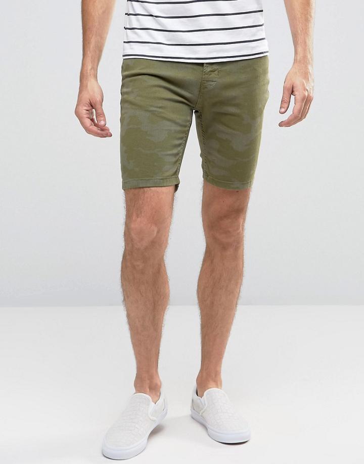Hoxton Denim Shorts Khaki Camo - Green