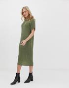Asos Design Midi T-shirt Dress In Crinkle - Green