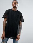 Asos Oversized T-shirt With Mesh Sleeves And Hem Extender - Black
