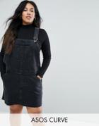 Asos Curve Denim Overall Dress In Washed Black - Black