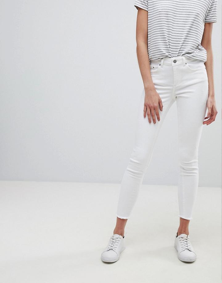 Pieces Cropped Mid Rise Skinny Jean - White
