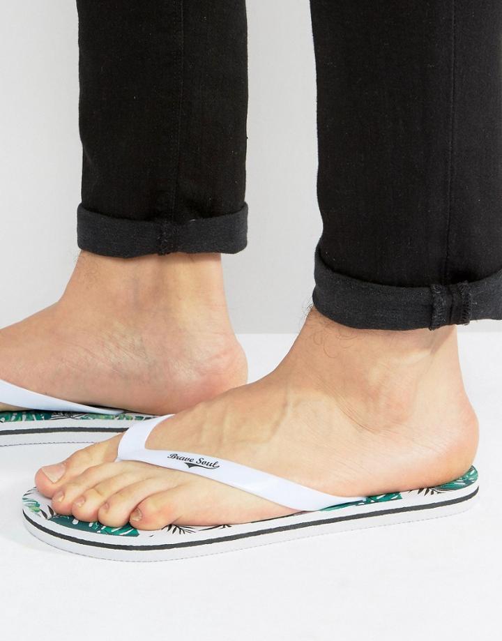 Brave Soul Flip Flops Palm Print - White