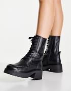 Asos Design Aliance Premium Leather Chunky Lace Up Boots In Black