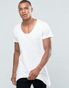 Jack & Jones Scoop Neck T-shirt With Side Curved Hem - White