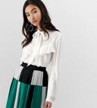 Stradivarius Blouse With Bow And Frill Detail In White