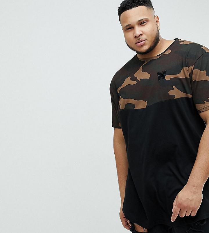 Good For Nothing Plus T-shirt In Camo With Contrast Panel - Green