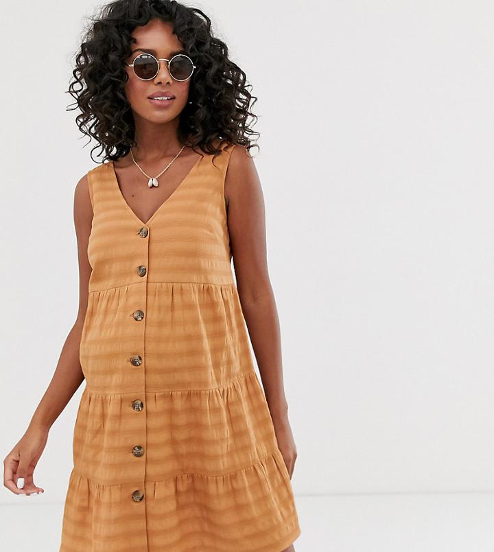 Asos Design Maternity Sleeveless Button Through Tiered Smock Mini Dress-brown