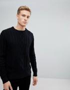 Jack & Jones Vintage Knitted Sweater With Cable Detail - Black