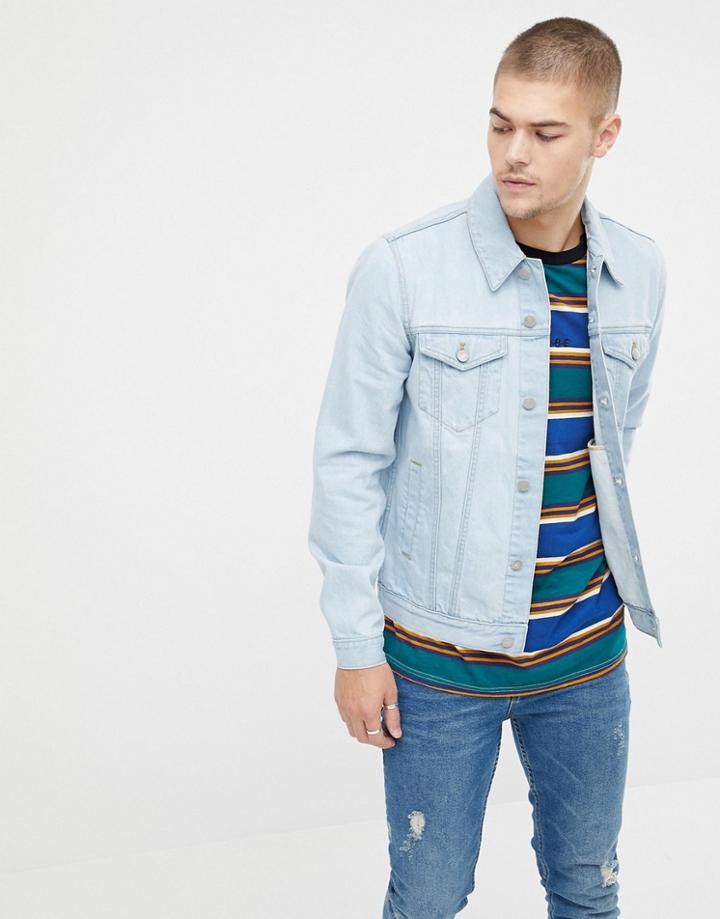 Asos Design Denim Jacket In Light Blue Wash - Blue