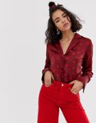 Gestuz Elsie Polka Dot Sateen Shirt With Matching Hair Scrunchie-red