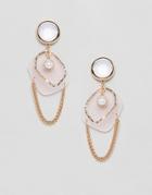Asos Design Earrings In Abstract Open Shape Design With Pearl And Resin In Gold - Gold