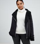 Missguided Plus Exclusive Plus Fleece Lined Faux Suede Aviator Jacket In Black - Black