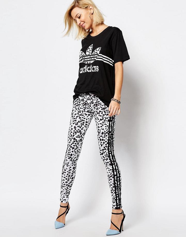 Adidas Originals 3 Stripe Leggings In Inked Print - Multicolour