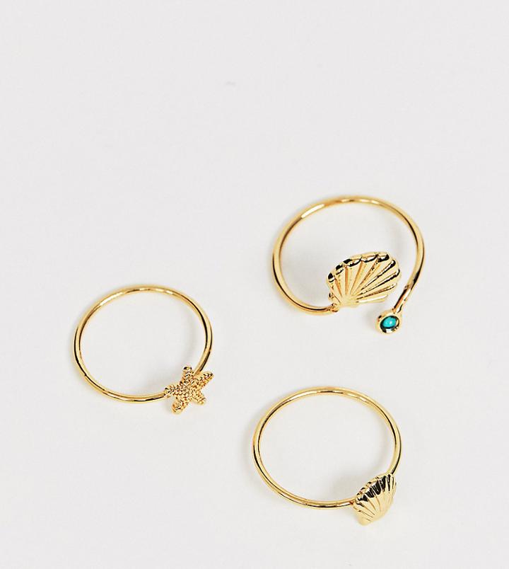 Reclaimed Vintage Inspired 3 Pack Shell Rings-gold